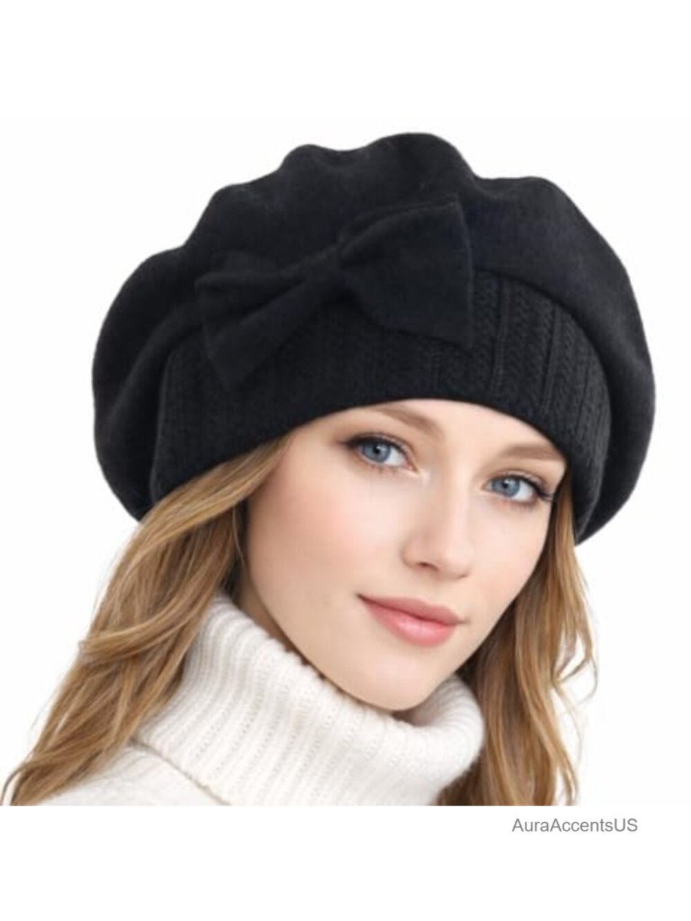 Wool Knit French Beret Floral Beanie Winter Hat